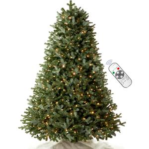 6FT Pre-lit Christmas Tree Premium Artificial Fir Remote Control with 400 Warm White & Multi-Color Lights, Hinged/Feel Real/Realistic/Full Fir Dual Color Xmas Tree 6 Feet Outdoor Festive Holiday
