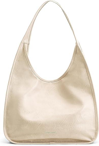 NEWBELLA Hobo Purse, PU Leather Shoulder Bag, Tote Handbag for Work and Travel (Beige)