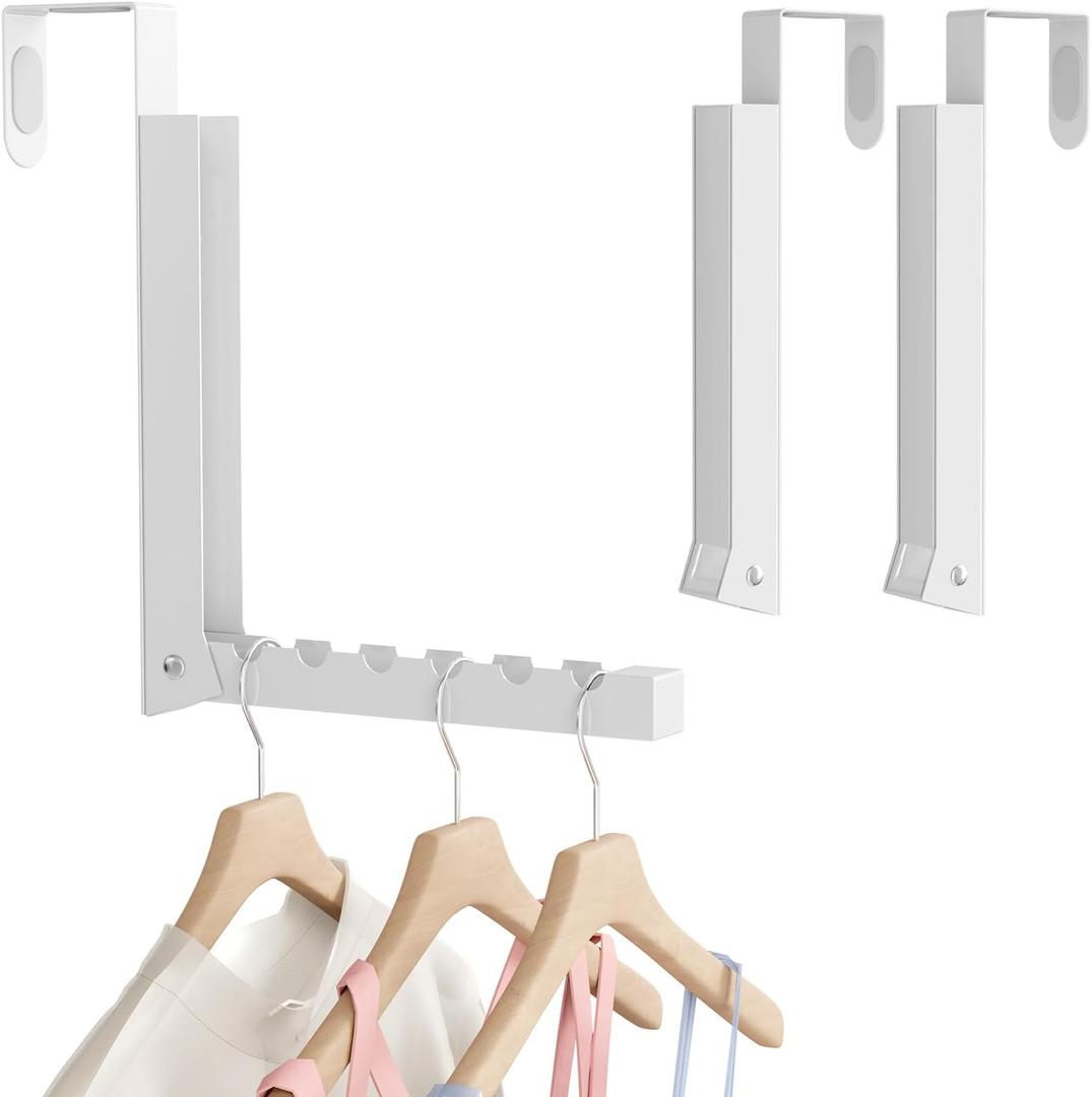 2 Pack Over The Door Hanger, Folding Over The Door Drying Rack for Laundry, Over The Door Hooks, Door Hanger for Clothing, Over The Door Clothes Hanger,Portable Compact,White