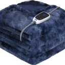 Sealy Electric Blanket Heated Throw, Faux Fur Heating Blanket with 6 Heat Settings & 2-10 Hours Auto Shut Off, Fast Heating & ETL Certification, 50x60 Inch, Navy Blue (Indigo)