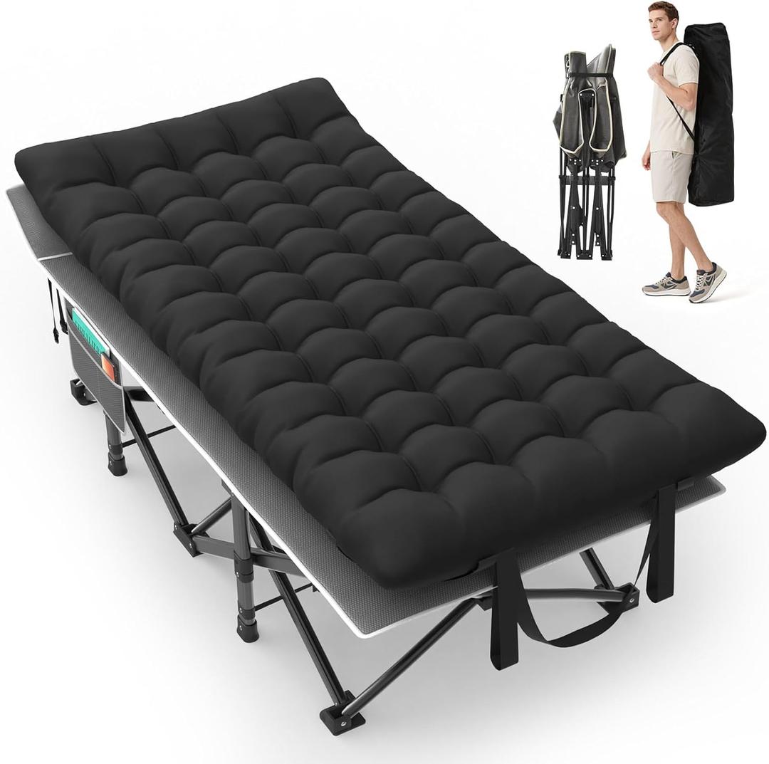 Suteck 32In XXL Folding Camping Cot, 900LBS Heavy Duty Sleeping Cot with Pillow Mattress, 1200D Double-Layer Oxford Portable Cot for Adults with Carry Bag for Home Office Nap Beach Travel