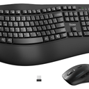 Wireless Keyboard and Mouse Combo,2.4G Full Size Wave Keys Ergonomic Keyboard with Wrist Rest for Natural Typing, 3 DPI Adjustable Ergonomic Silent Mouse for Computer/Laptop/Windows/Mac (Black)