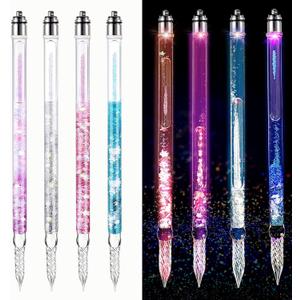 Zonon 6 Pcs Glitter Light up Handmade Glass Dip Pen Crystal Glass Signature Calligraphy Vintage Dip Ink Pen Borosilicate Present for Writing Drawing Signatures Calligraphy