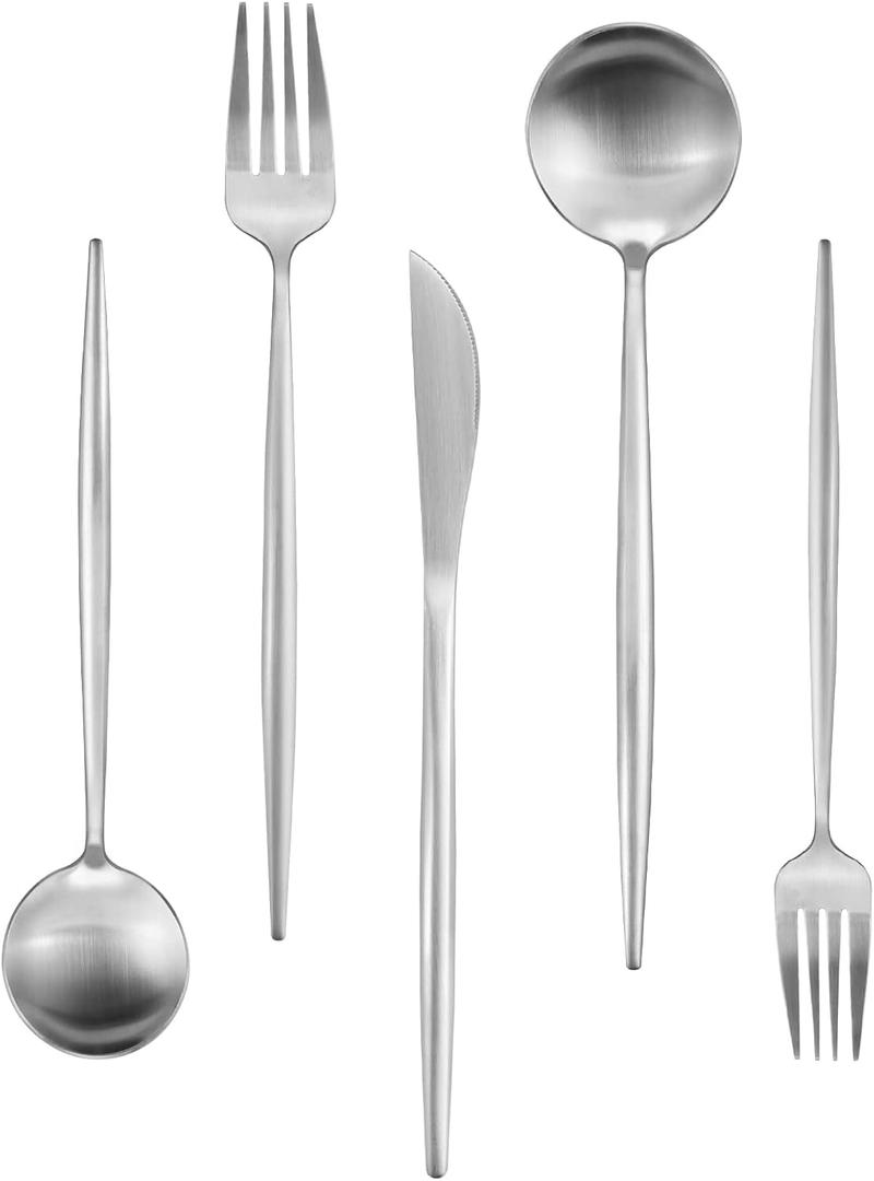 60-Piece Silverware Set, IBIILII JEFF Stainless Steel Flatware SetKitchen Utensil Set, Tableware Cutlery Set, Service for 12, Satin Finished Polished & Dishwasher Safe