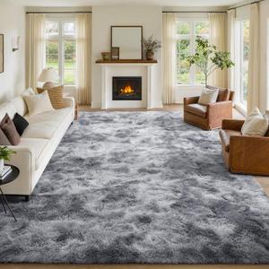 FinRèc 9x12 Feet Rugs for Living Room Bedroom, Soft Grey Fluffy Area Rug, Non-Slip Solid Shag Rug for Nursery Kids Room Dorm Room Home Decor, Indoor Floor Carpet
