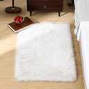 Goolela White Fluffy Faux Fur Rug for Bedroom Faux Sheepskin Rug 2x3 White Fuzzy Furry Bedside Carpet Dining Room Playroom Dorm Small Washable Rectangle
