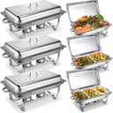 Hoolerry 6 Pcs Chafing Dish Buffet Set 9 Qt Stainless Steel Chafer Full Size Half Size 1/3 Size Chafing Food Pans Rectangular Catering Warmer Set for Parties Banquet Wedding Serving Dining