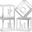 4 Pcs Prom Boxes with Letters 11.8 x 11.8 x 11.8 Inch Clear Prom Balloon Boxes Sliver for Prom Decorations 2025