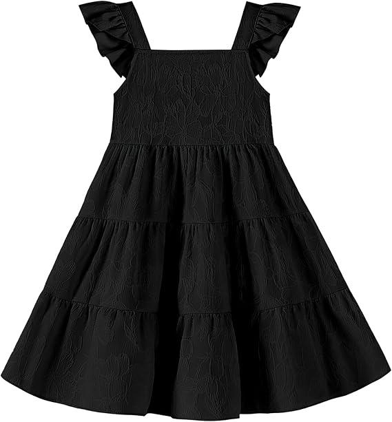 Toddler Baby Girls Dress Sleeveless Ruffle Baby Girls Summer Dress Casual Solid Floral Little Kid Boho Beach Sundress (3-4T)