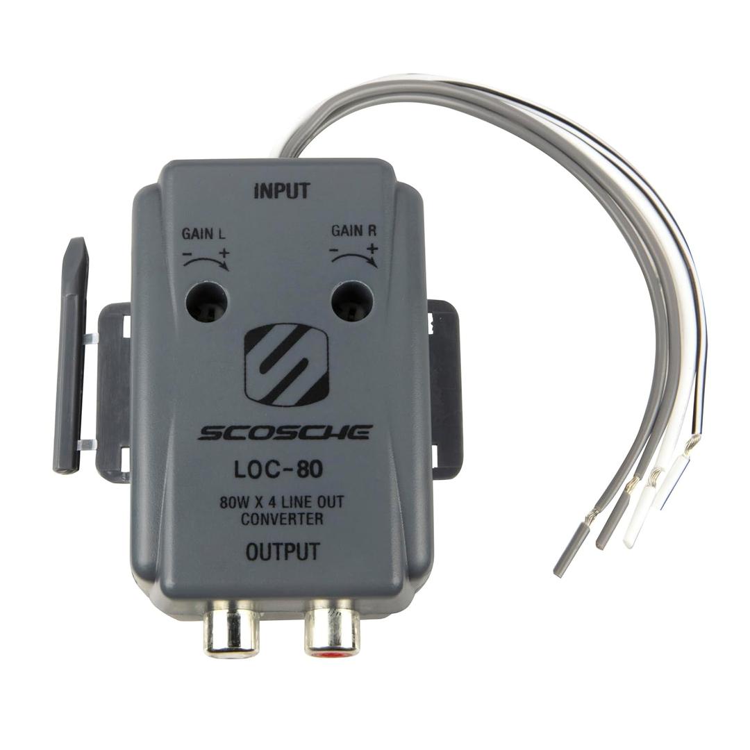 Scosche LOC80 Line Output Converter - 2 Channel High/Low RCA Converter Car Audio - Ideal for Subwoofer Amp - Line Level Converter for Car Stereo Amplifier - Easy Installation - Quality Sound (Gray)