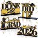 4 Pieces 2026 Graduation Party Decorations Wooden Class of 2026 Table Toppers,Photo Booth Props,Party Favor Supplies for High School/College Graduation (Black Gold)