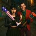 2 x 3 Pcs Halloween Women Jester Costumes Accessory Set Inflatable Baseball Bat Spike Leather Punk Cuff Bracelet Women