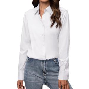 Gleeivy Button Down Shirts for Women Classic Fit Dress Shirt Work Business Casual Long Sleeve Blouse Tops (White, XL)