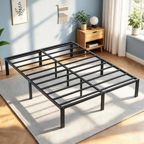 Queen Bed Frame 11 Points Support Metal Platform Bed with Storage Space | Heavy Duty Steel Slat Support 14 Inch Queen Size Bedframe, Quick & Easy Assembly, Mattress Ready - No Box Spring Needed