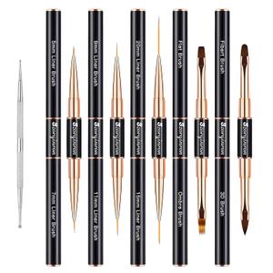 Nail Art Bushes Set, Professional 5Pcs Double-Ended Nail Brush Kit for Details, Long Lines, Ombre & 3D Design-Perfect for DIY Manicures & Salons (Black)