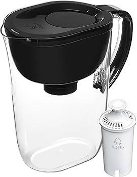 Brita Large Water Filter Pitcher for Tap and Drinking Water with SmartLight Change Indicator, Includes 1 Standard Filter, BPA-Free, Lasts 2 Months, 10-Cup Capacity, Stretch Limo Black