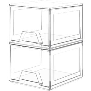 2 Pack Stackable Organizer Drawers, 4.4" Tall Clear Bathroom Makeup Organizer and Storage, Acrylic Plastic Organizers Bins for Vanity, Undersink, Bathroom, Pantry, Kitchen Cabinets