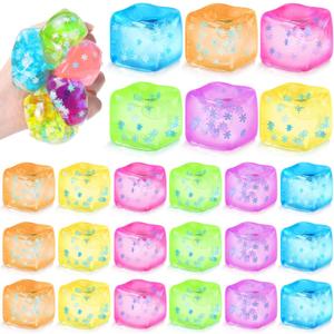 Gemscream 24 Pack Stress Cube with Snowflakes Slow Rising Ice Cube Stress Balls Sensory Squeeze Ball for Anxiety Relief for Party Favors Prizes Goodie Bag Stuffers (Colorful)