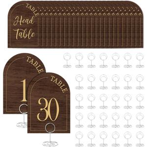 Brown Table Number Cards 1-30 4x5.7in Wedding Table Signs for Reception Dining Table Numbers With Holders Bulk Rustic Wedding Table Numbers with Head Table Card for Banquet Anniversary (Brown)