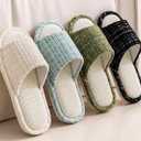 Womens Slippers, Linen Flax House Slippers for Women Men Unisex, Cute Soft Open Toe Summer Bedroom Slides House Shoes Indoor Outdoor Shower Drys fast (Green)