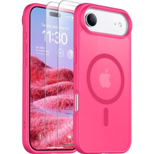 SPIDERCASE for iPhone Air Case, Magnetic Translucent Matte Case with 2PCS Tempered Glass Screen Protector Slim Phone Case for iPhone Air 6.5'', Hot Pink