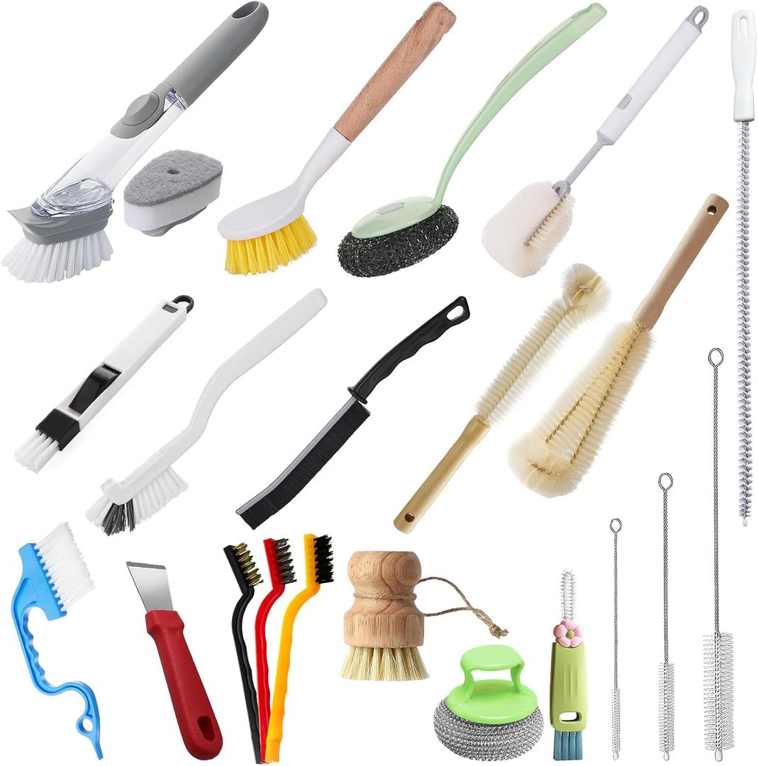 LBTING 22 Pack Dish Brush Set with Bottle Brush, Dish Brush, Palm Scrub Brush, Straw Brush, Dish Scrubber Long Handle for Bottle Cup Skillet Wok Pot Pan Cast Iron