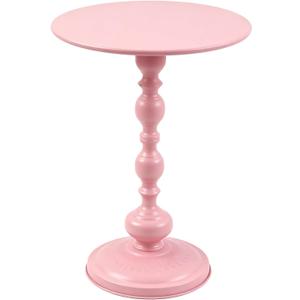Vintage Metal End Table, Round Side Table Nightstand for Small Spaces, Industrial Accent Table for Living Room Bedroom Sofa Patio, 15.7" Top Diameter, Easy Assembly (Pink)