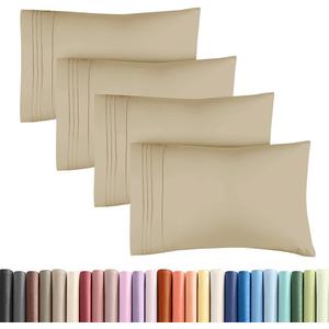 Standard Pillow Cases Set of 4 - Ultra Soft Hotel Quality Pillowcase Covers - Comfy Cozy Bedding for Women, Men, Kids & Teens - Machine Washable Pillow Protectors - 4 Piece Set - Standard Size Beige