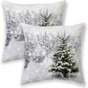 AGAYNA Winter Pillow Covers 18x18 White Snowflake Tree Decor Throw Pillows Case for Couch Christmas Indoor Outdoor Decorative Cushion Cases for Sofa Bed Decorations Set of 2