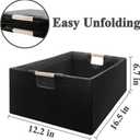 Foldable Fabric Storage Cubes, 2 Packs Cloth Storage Baskets with Wooden Handles, Collapsible Shelf Closet Organizer Bins, Rectangular Storage Boxes for Decor (Black 2 Pack)
