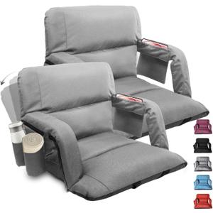 Stadium Seats with Back Support,Wide Stadium Chairs with Back and Cushion, Sofa Style Stadium Seats, 6 Reclining Positions, Extra Thick Bleacher Seat for Sports Events (Grey-2 Pack, Wide|22.5")
