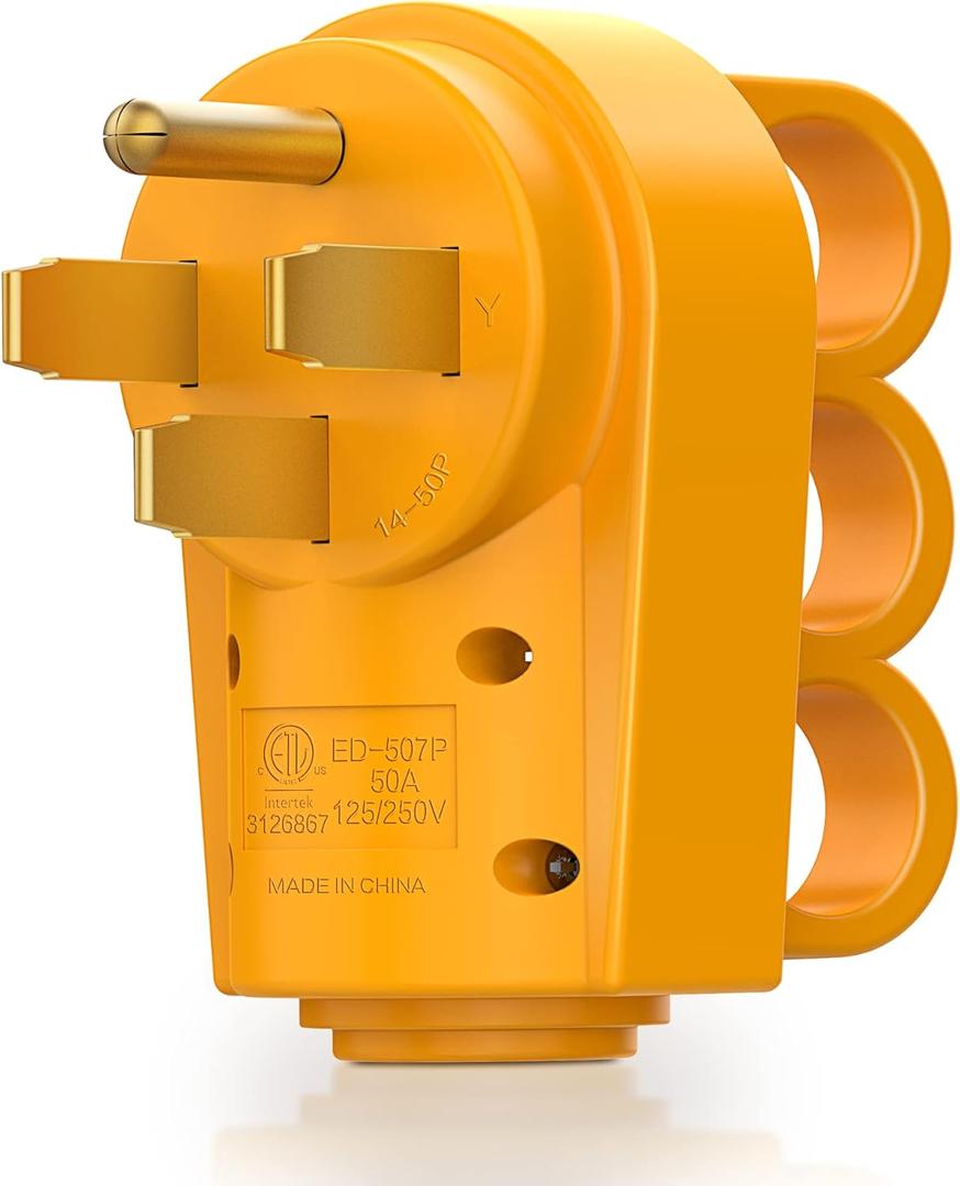 MICTUNING 125 250V 50Amp Heavy Duty RV Replacement Male Plug with Ergonomic Handle Yellow