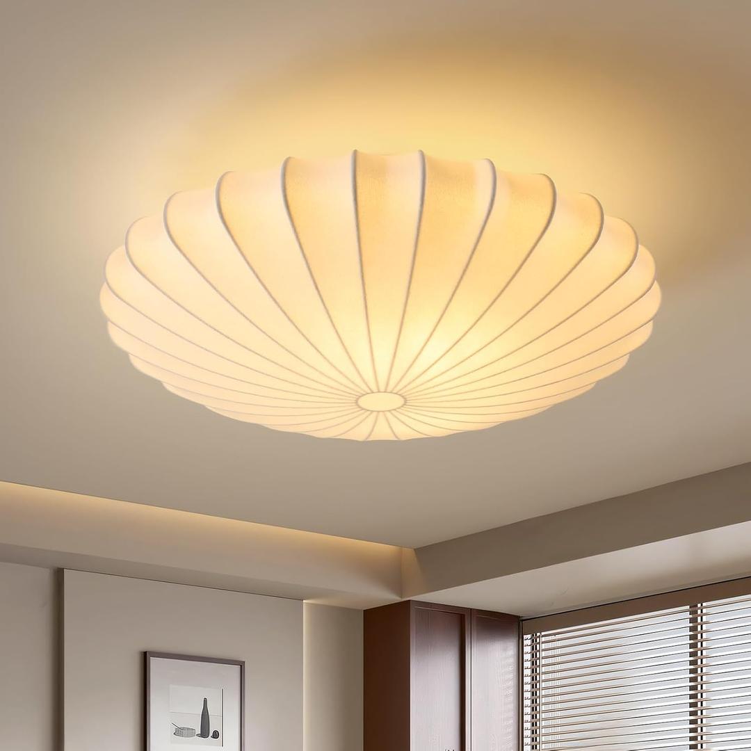 ziidoo 2-Light Semi Flush Mount Ceiling Light,15.7in White Imitation Silk Wabi Sabi Round Lantern 3000K Modern Close to Ceiling Light fixtures for Bedroom Living Room Entryway Hallway