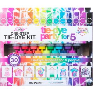 Tulip One-Step Tie-Dye Kit Party for 5, Large Party Activity, Arts & Crafts Gift, Vibrant Colors, Permanent Fabric Dye, Easy Clean-up, 8 Fun Techniques Included, 15 Prefilled Full Size Bottles