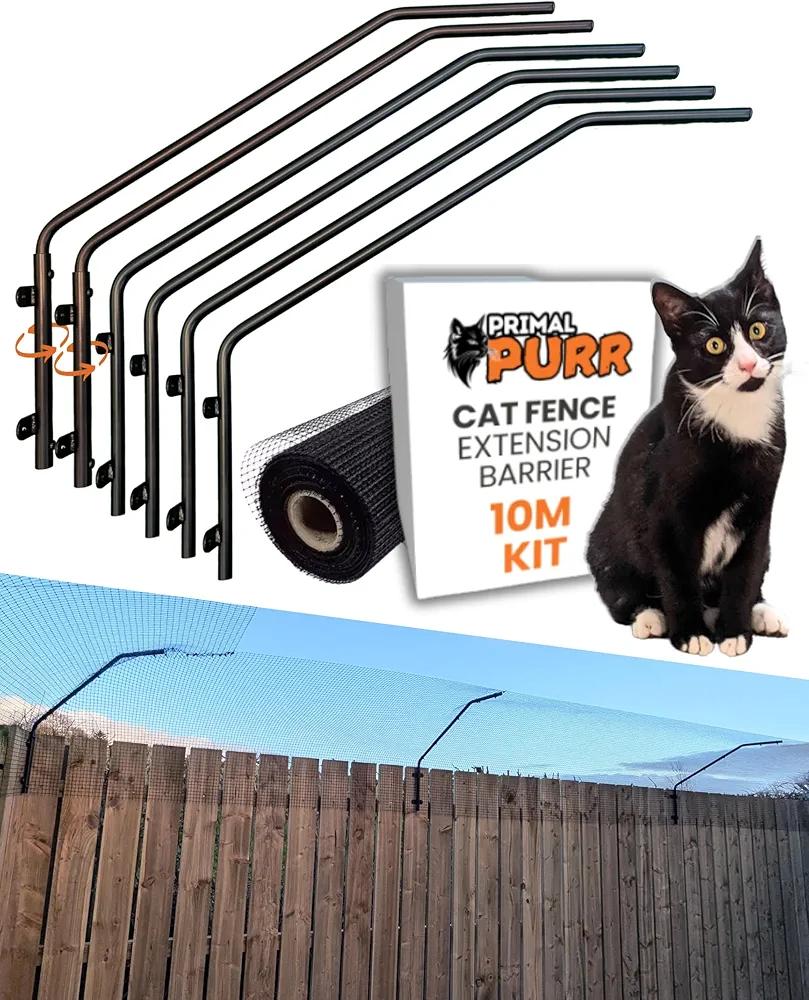 Cat Fence Outdoor Barrier - 10m Kit - Top of Fence Height Extender Solution for Pets - Wall Topper – Invisible Solution for Small Dogs - Cat proofing Fence Extension - Catio - Stop Pets Jumping Over