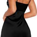 HYPERFIRE Women's Summer Spaghetti Strap Satin Mini Dress Smock Cami Short Dresses Party Evening (Black, L)