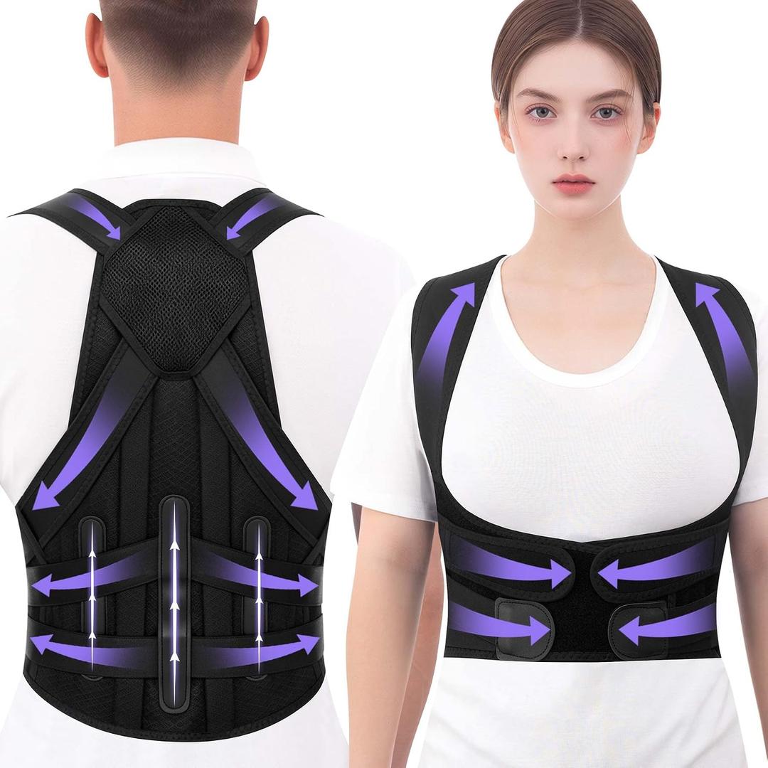 Back Brace Posture Corrector for Women and Men Upgraded Dynamic Traction Correction System Adjustable Shoulder Support Straightener Helps Reduce Upper Lower Back Pain Suitable for Hump Scoliosis Black Large