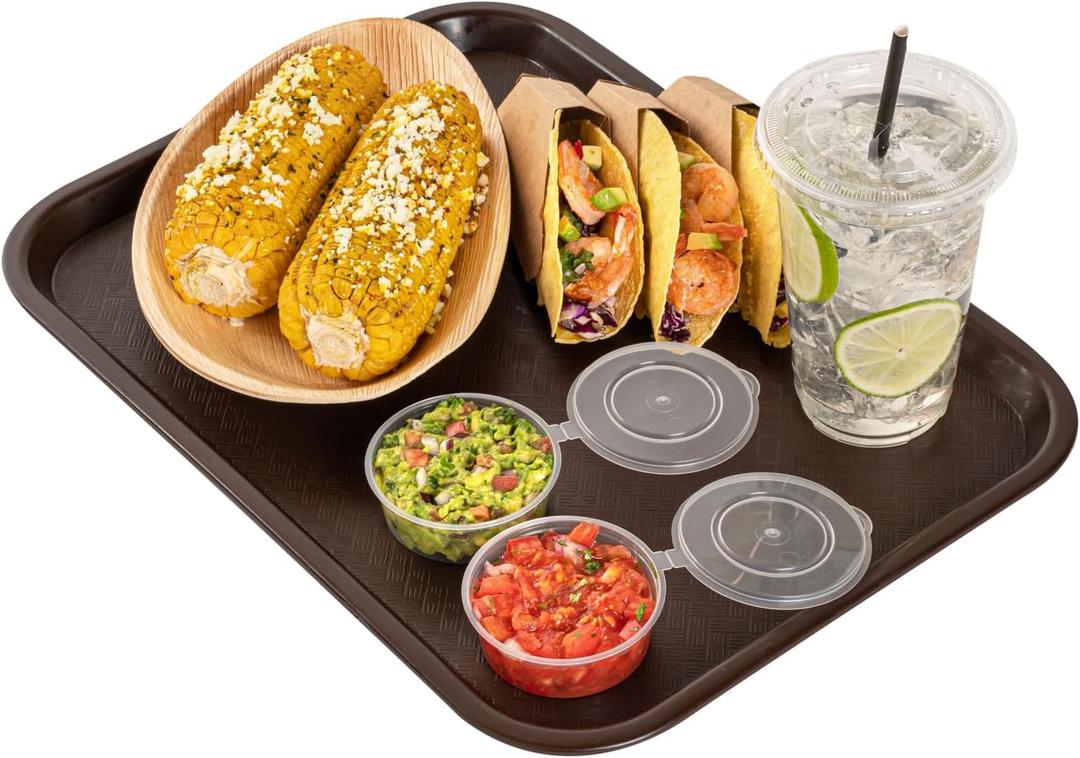 RW Base 12 x 16 Inch Fast Food Trays, 50 Sturdy Cafeteria Lunch Trays - Lightweight, No Slip, Brown Plastic Serving Trays, Rounded Corners, For Restaurants, Or Dinner Service - Restaurantware