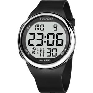 8 Vibrating Alarm Watch Medication Reminder Watch for Elderly Big Number Digital, Silent Alarm Wristband with Light and Timer 50 M Waterproof Watch (silver)