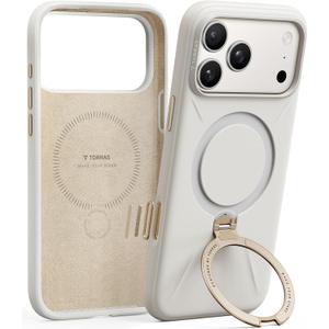 TORRAS Q3 Silicone for iPhone 17 Pro Max Case Stand, Fit for MagSafe, Liquid Silicone Soft Cozy Grip, 360 Spin Magnetic Stand, Camera Control, Protective Case for iPhone 17 Pro Max, Ivory Gold