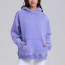 FAIABLE Mens Hoodies Oversized Unisex Acid Wash Hoodie Heavyweight Fleece Vintage Cotton Sweatshirt Men Women Streetwear (Purple, M)