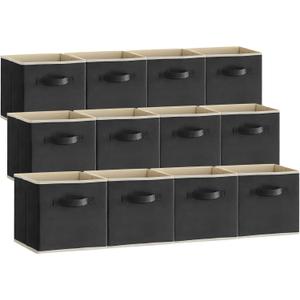 Lifewit Storage Cubes, Foldable Decorative Fabric Storage Baskets for Organizing Home Organizers with Handles for Shelves, Closet, 11 Inch Bins, 18L Black, 12 Packs