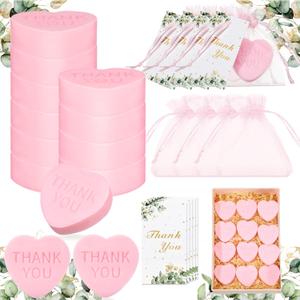Demissle 60 Sets Scented Heart Soap Favors for Guests Baby Shower Favors Soaps Thank You Gifts with Thank You Tags Drawstring Organza Bag Guests Wedding Party Bridal Shower Gift(Pink)