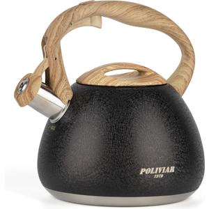 POLIVIAR Tea Kettle, 2.7 Quart Stovetop Tea Kettle, Audible Whistling Teapot with Crackle Finish, Food Grade Stainless Steel for Anti-Rust, Anti Hot Handle, Suitable for All Heat Sources (JX2023-LRB)