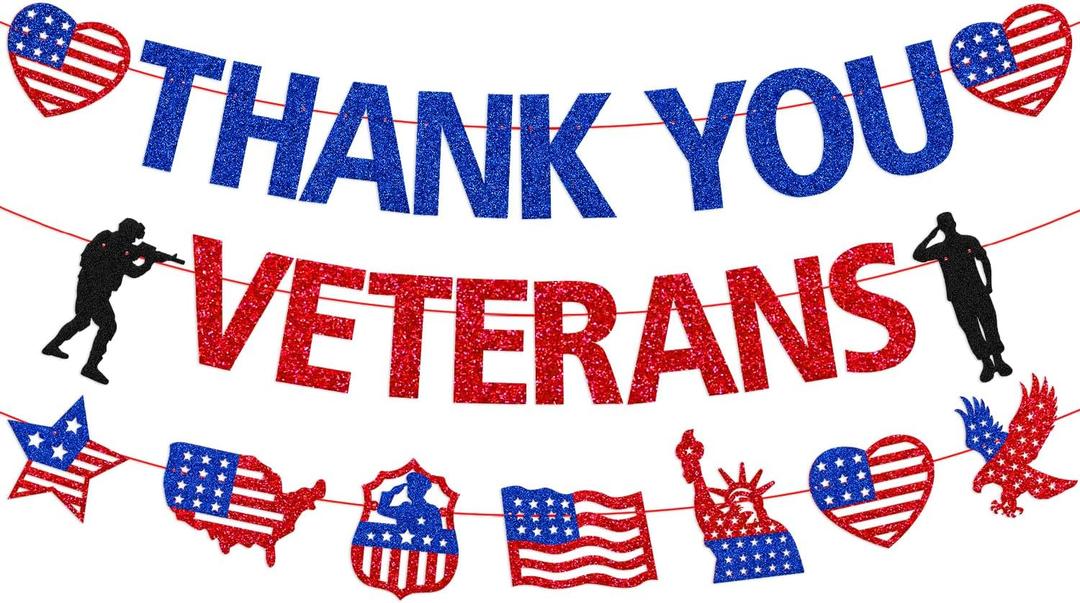 2 x Thank You Veterans Banner Happy Veterans Day Decorations American Patriotic Military Army Soldier Memorial Day Theme Dcor Remember and Honor Veterans Party Supplies