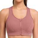Yvette Zip Front Sports Bra - High Impact Sports Bras for Women Plus Size Workout Fitness Running (5X-Large Plus, Rouge Pink)