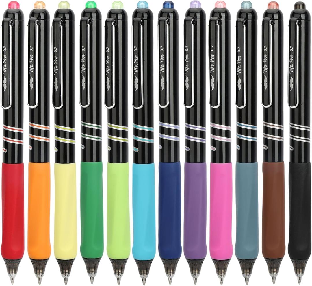 Mr. Pen- Retractable Gel Pens, 12 Pack, 0.7mm Fine Point, Colorful Ink, Fast-Dry & Smooth Writing Pens for Note-Taking, Journaling, Office, School & Everyday Use