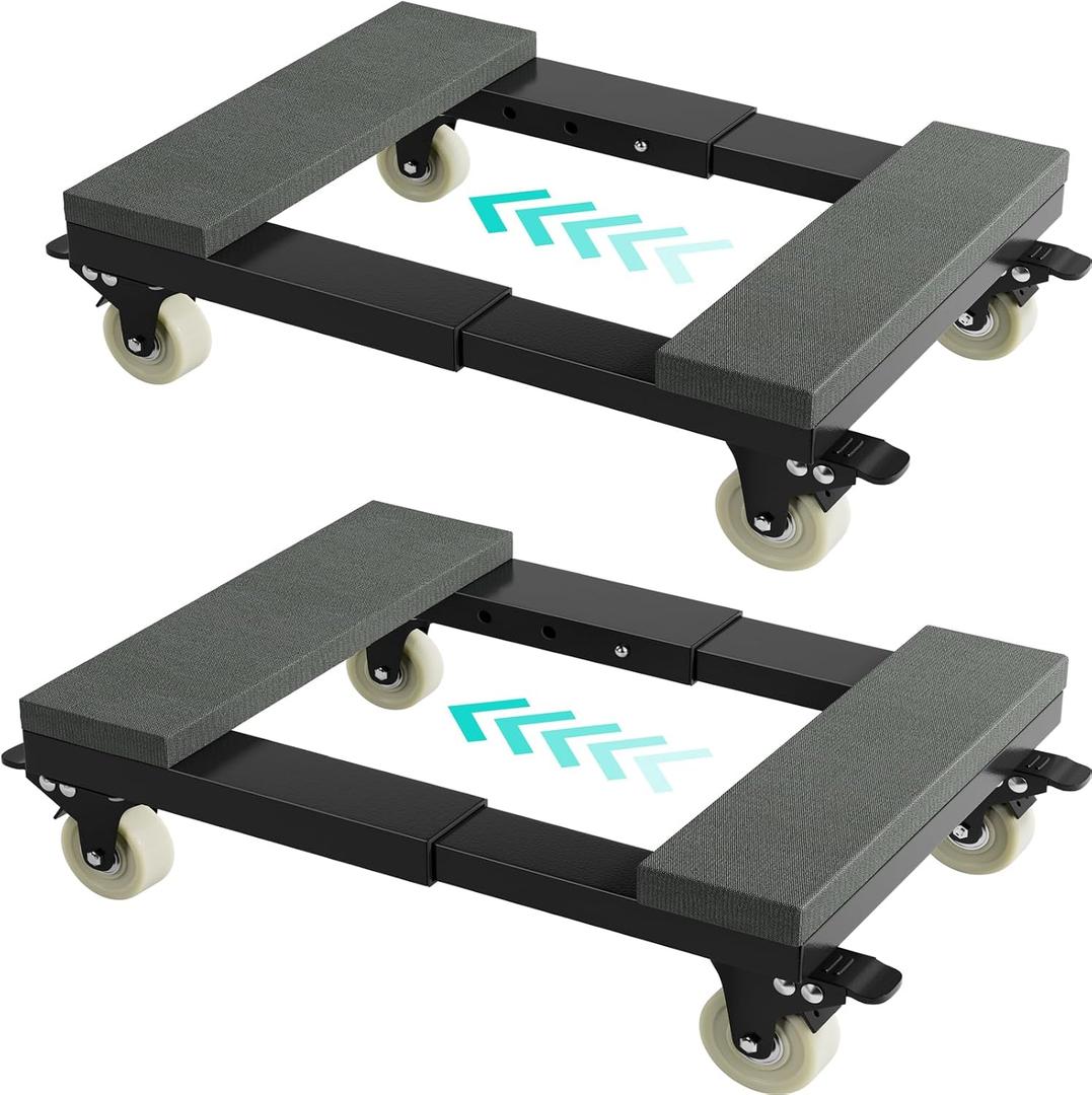 Heavy Duty Adjustable Furniture Moving Dolly - Furniture Movers with 4 Swivel Casters Wheels, Small Wood & Metal Floor Flat Dollies Cart, Set of 2