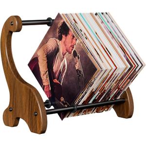 Vinyl Record Storage Premium Wooden Record Holder & Album Crate, Holds 60+ Records, Desktop Display Stand for Vinyl Lovers