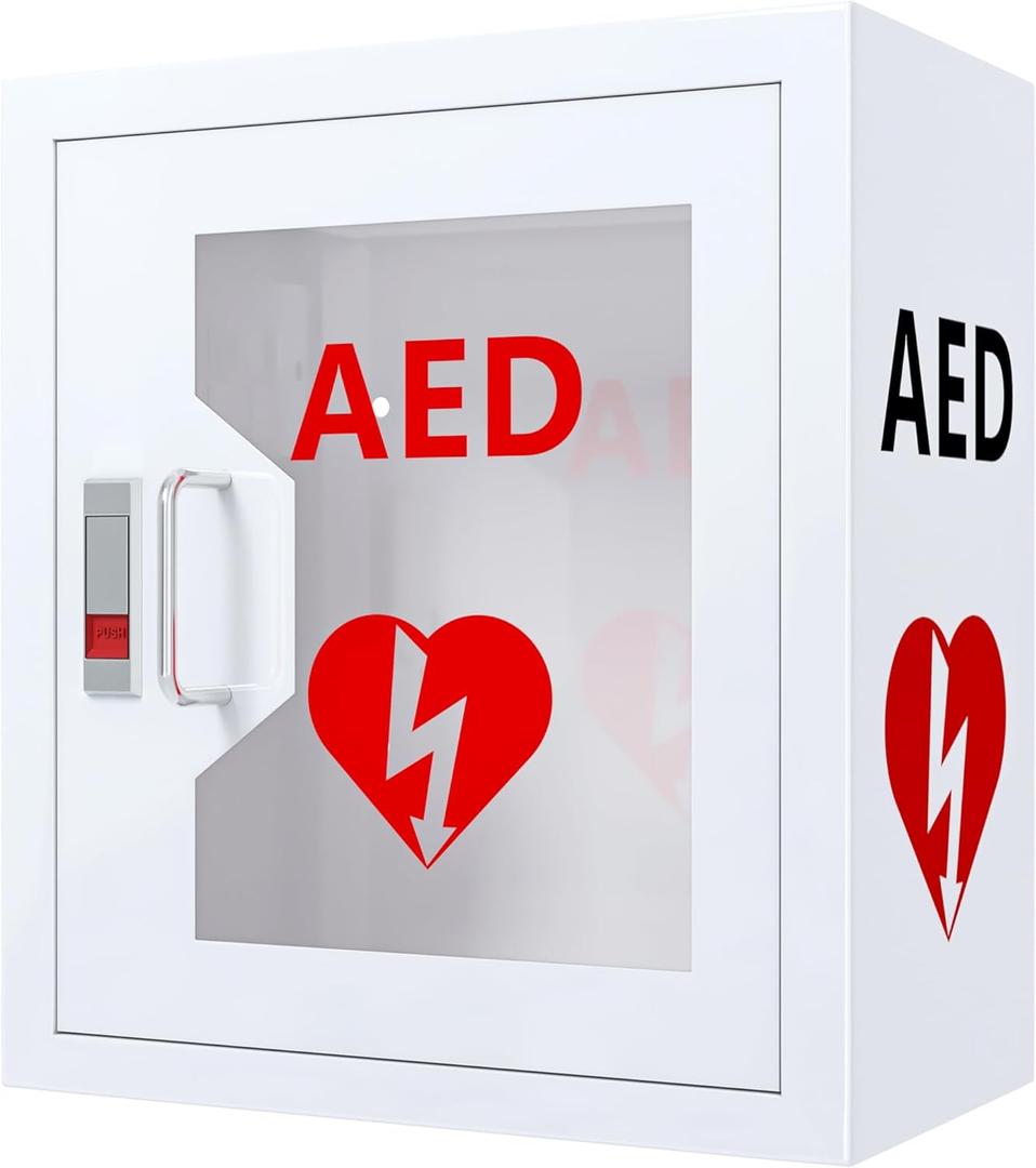 AED Cabinet Wall Mount: Steel Defibrillator Storage Case with Snap Lock and Universal AED Compatibility - for Home/Hospitals/Schools (14.2" W x 7.9" D x 15.7" H)